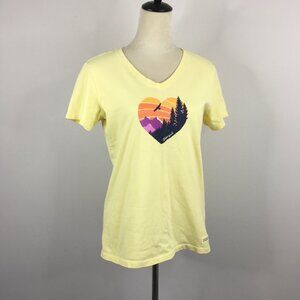 LIFE IS GOOD Crusher Yellow Multi-Color Heart Print Short Sleeve Tee Shirt